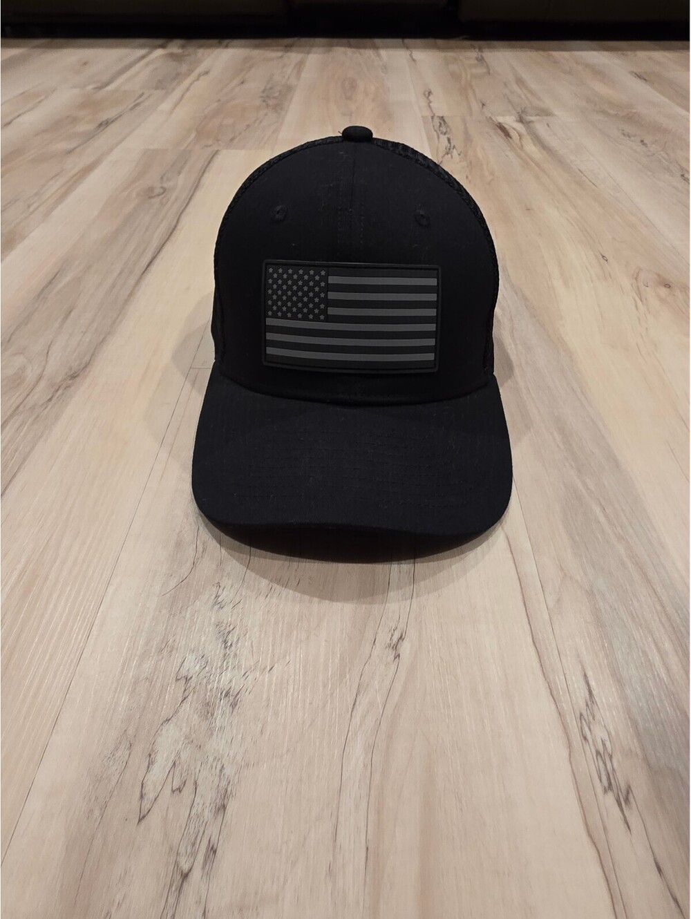 Savage Tacticians Black Mesh Trucker Hat with Black American Flag Patch